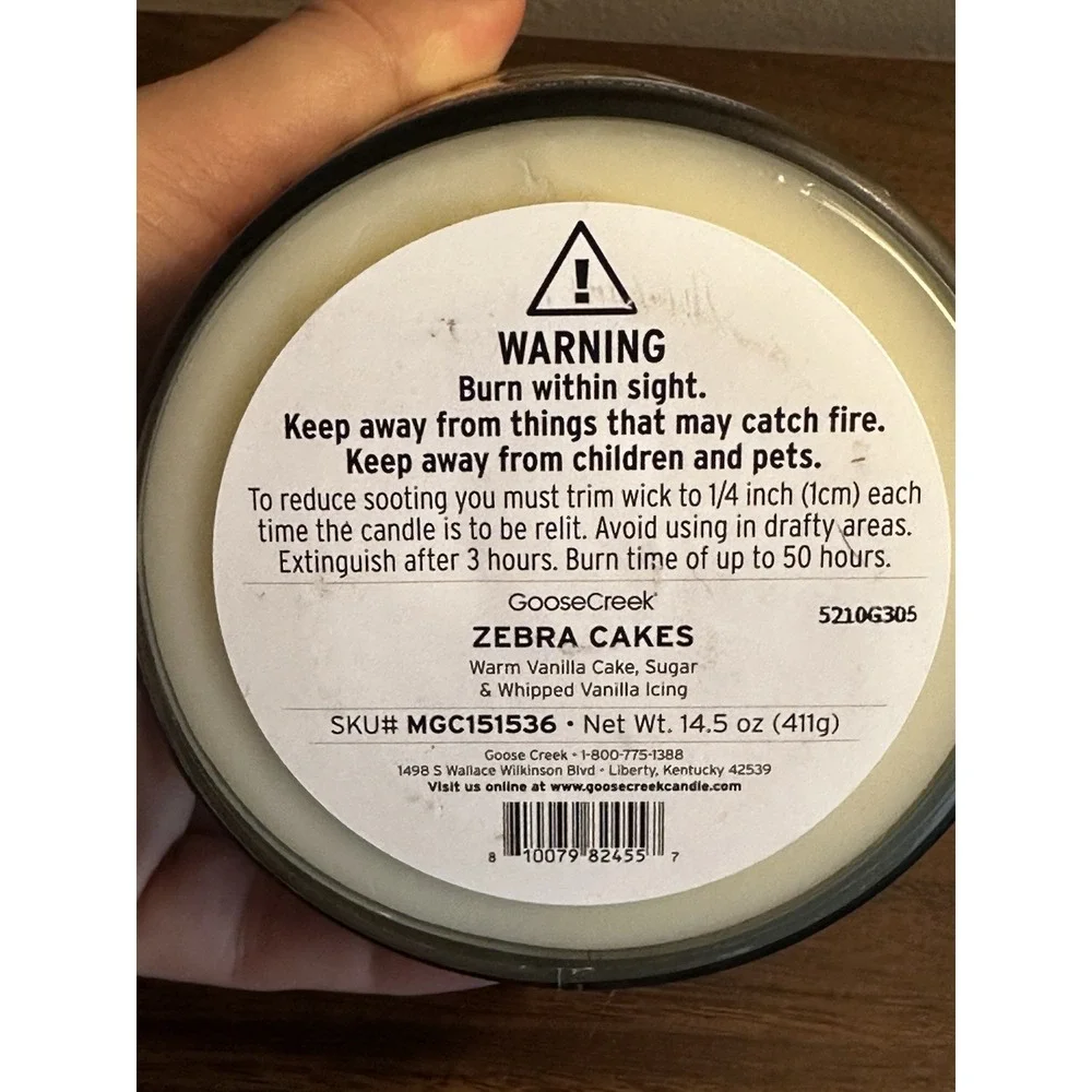 Goose Creek Little Debbies Zebra Cakes 3-Wick Candle Scent 14.5 Oz. NEW No Lid